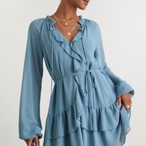Lulus Allirah Light Blue Ruffled Long Sleeve Mini Dress - Size M